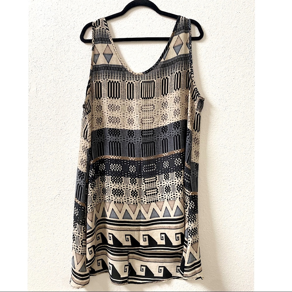 Cream, blue and black printed shift dress